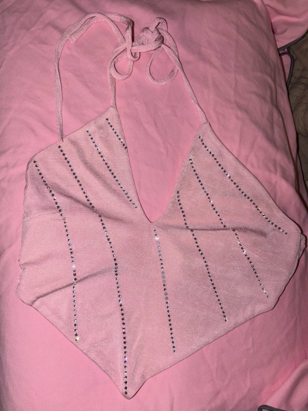 Motel Y2K rhinestone halter top